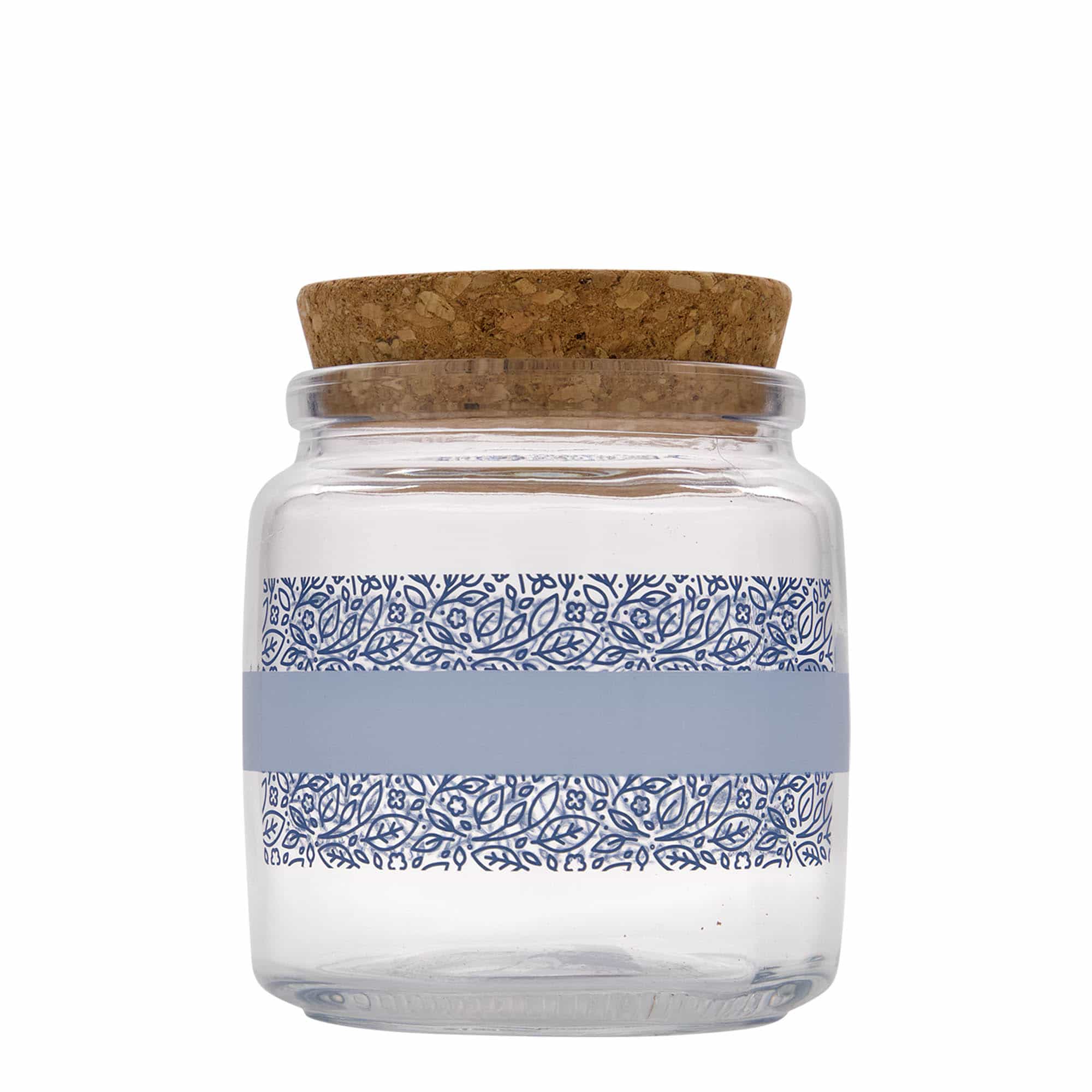 750 ml glasburk med korklock 'Giara', motiv: Naturalmente blu, mynning: kork
