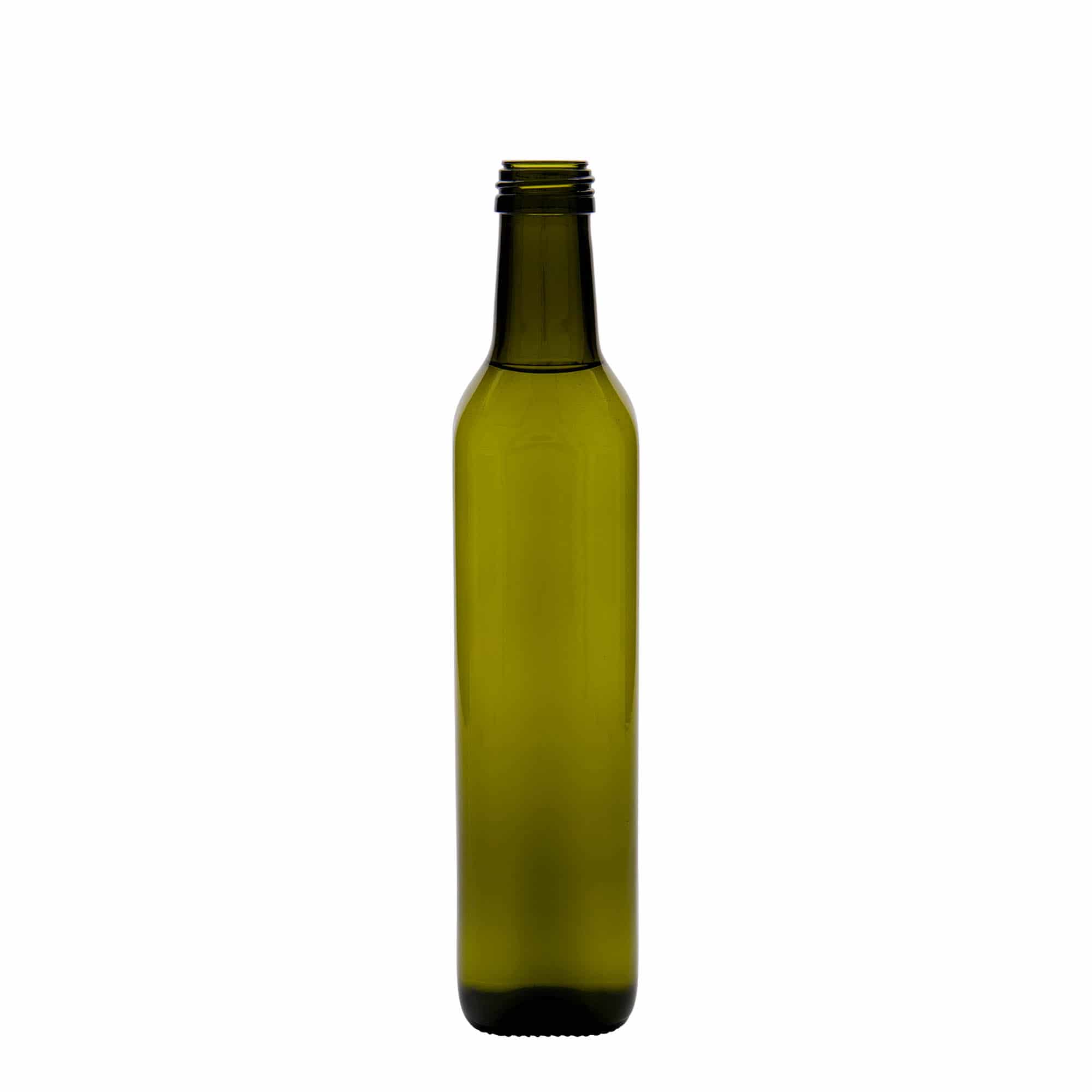 500 ml glasflaska 'Marasca', kvadratisk, antikgrön, mynning: PP 31,5