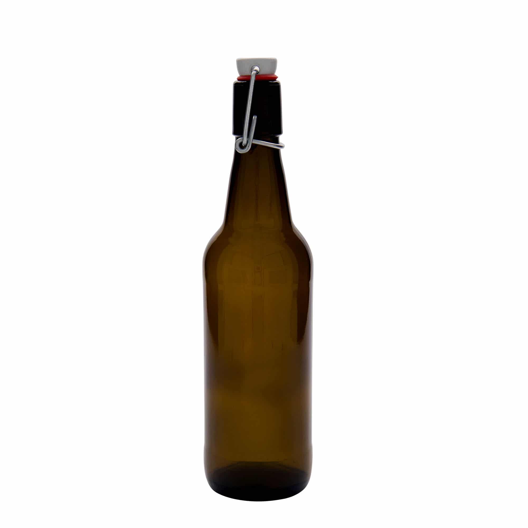 500 ml ölflaska, glas, brun, mynning: patentkork