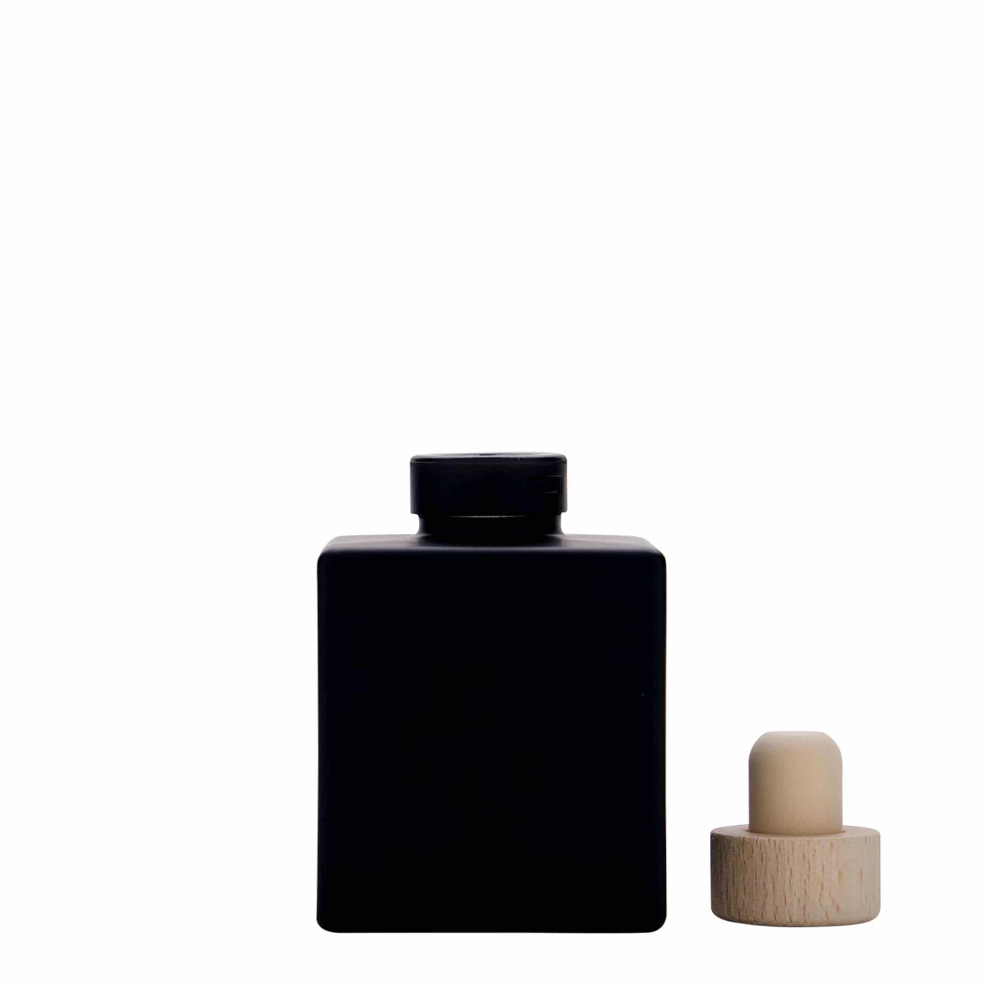 100 ml glasflaska 'Cube', kvadratisk, svart, mynning: kork