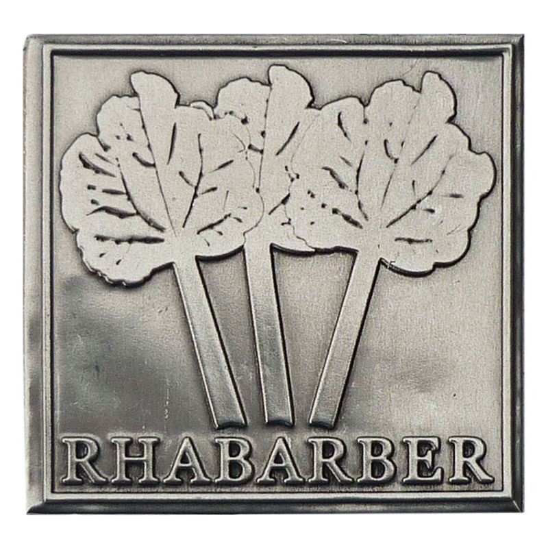 Tennetikett 'Rabarber', kvadratisk, metall, silver