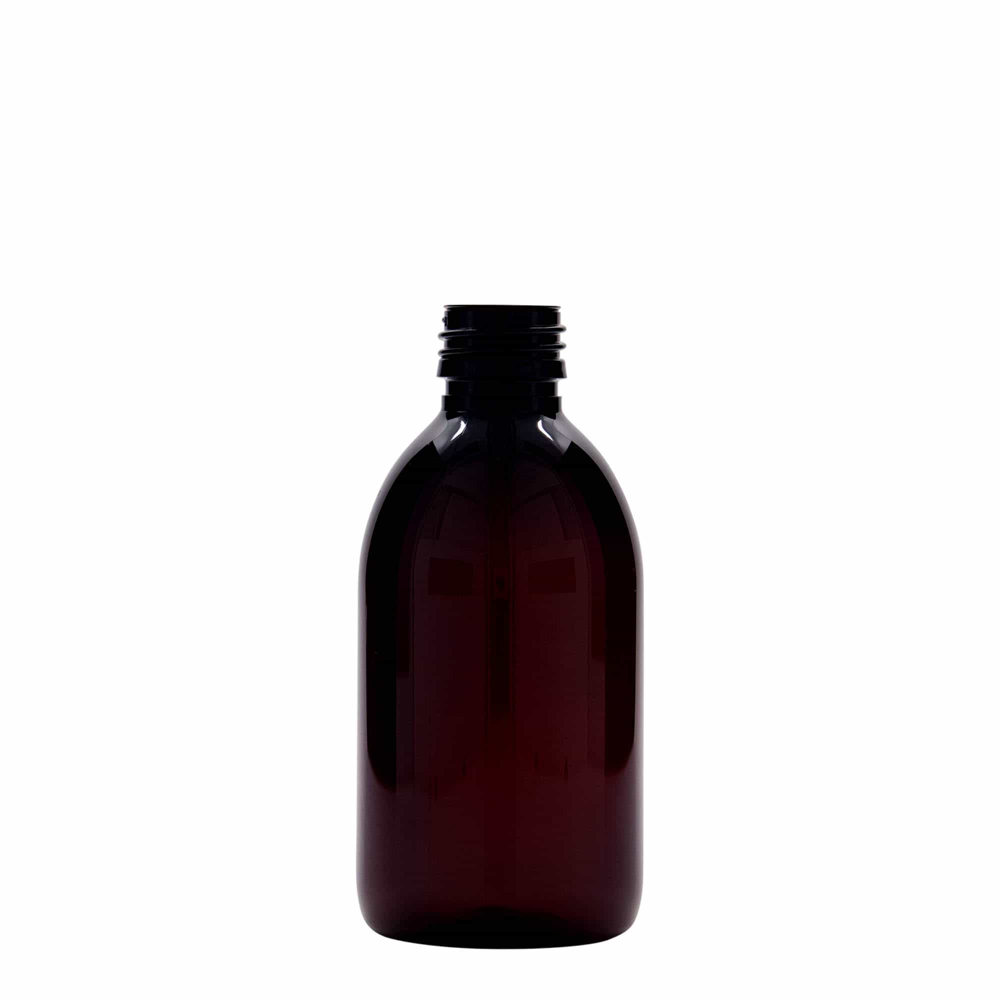 250 ml PET-medicinflaska, brun, plast, mynning: PP 28