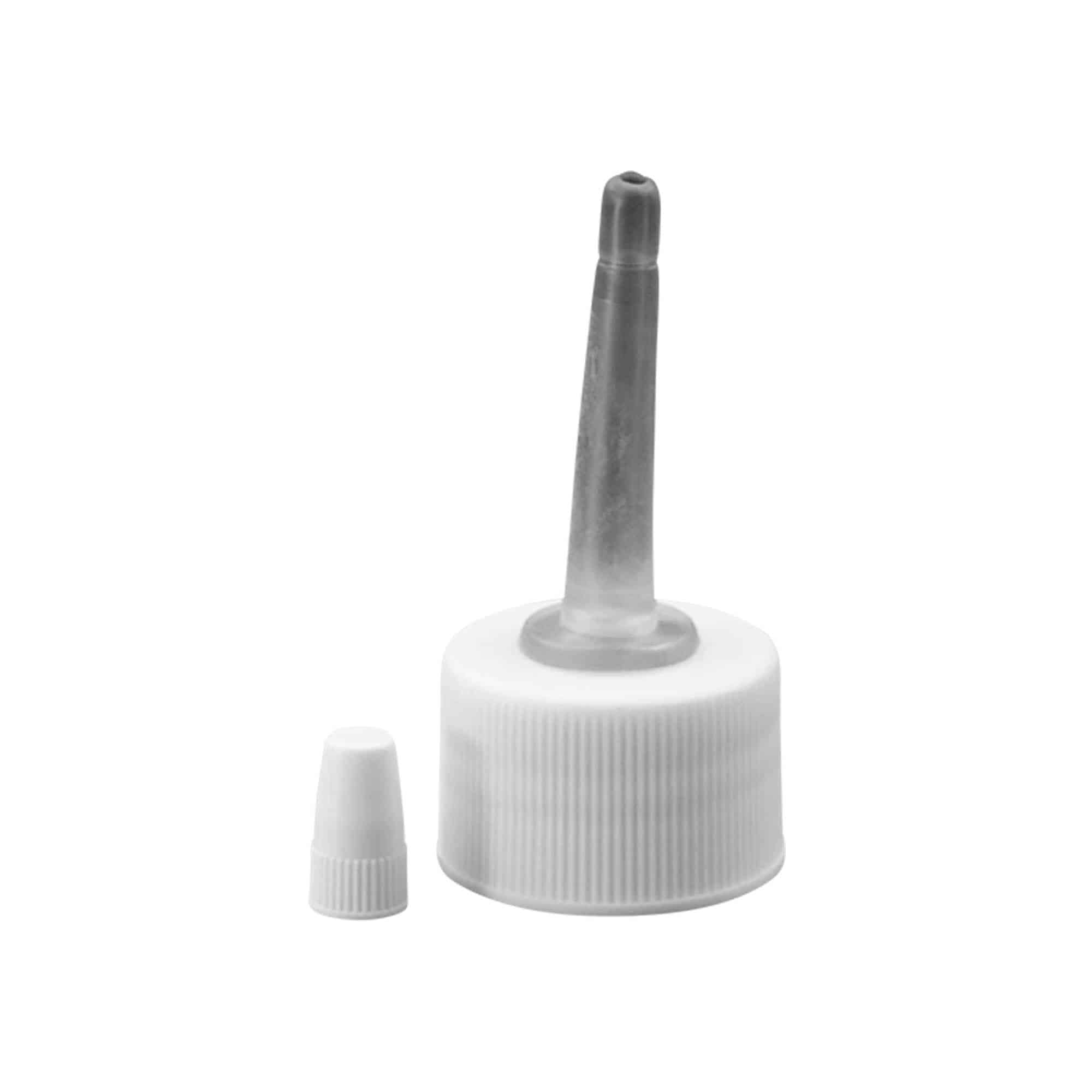 Skruvkapsel med applikator, PP-plast, vit, för mynning: GPI 24/410