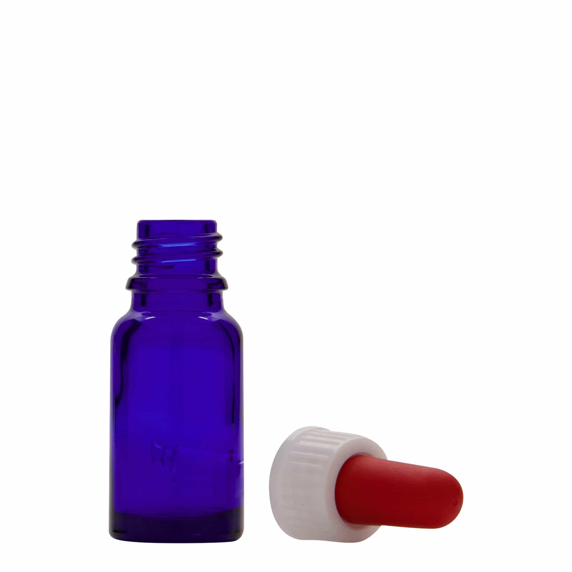 10 ml flaska med pipett, medicin, glas, kungsblå-röd, mynning: DIN 18