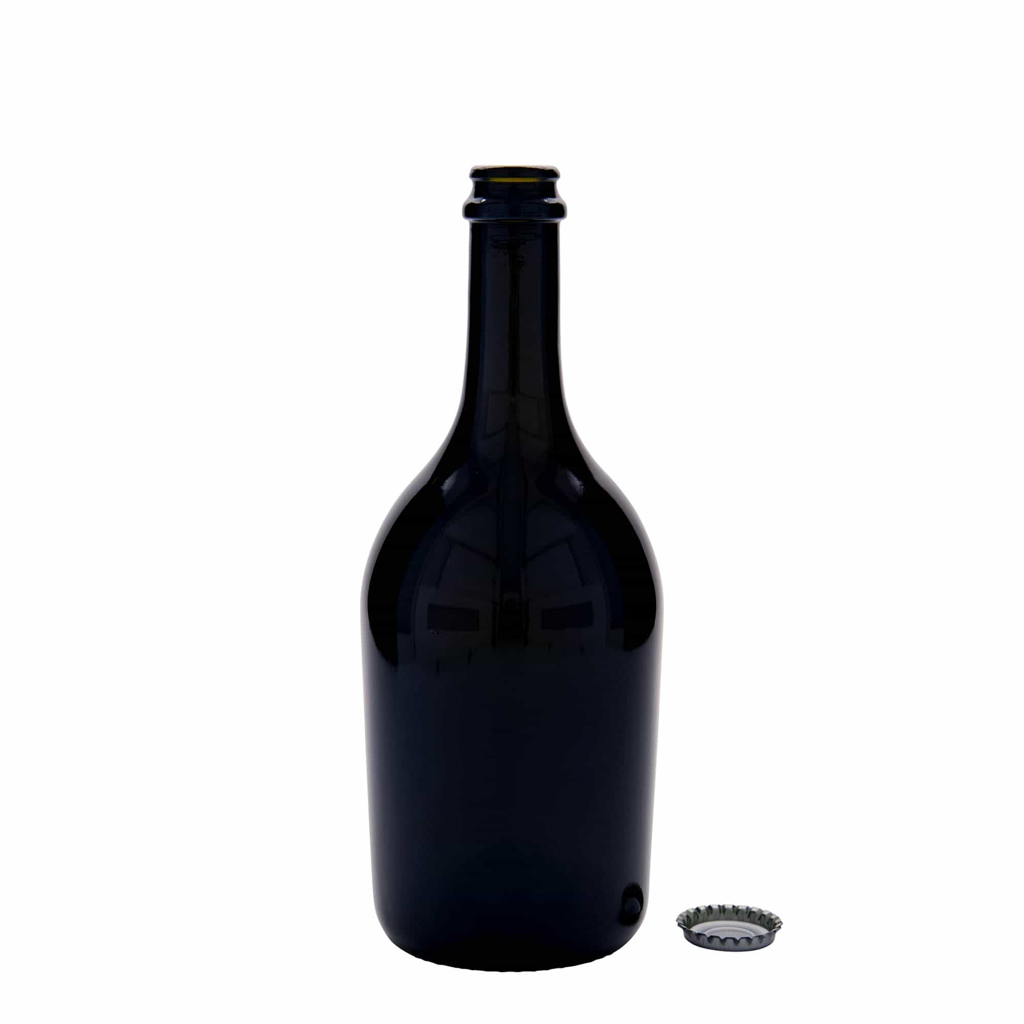 750 ml öl-/champagneflaska 'Butterfly', glas, antikgrön, mynning: kronkapsyl