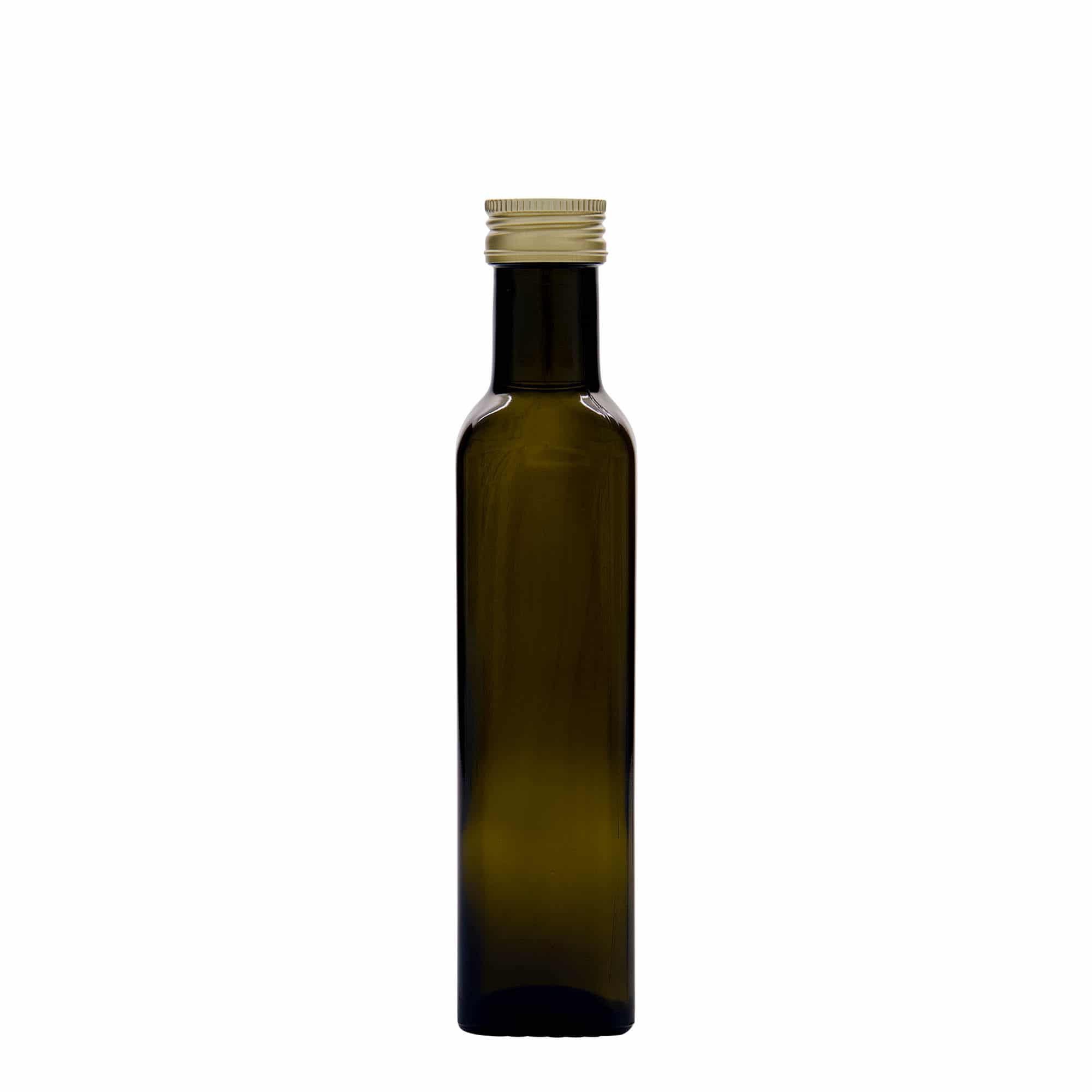 250 ml glasflaska 'Marasca', kvadratisk, antikgrön, mynning: PP 31,5