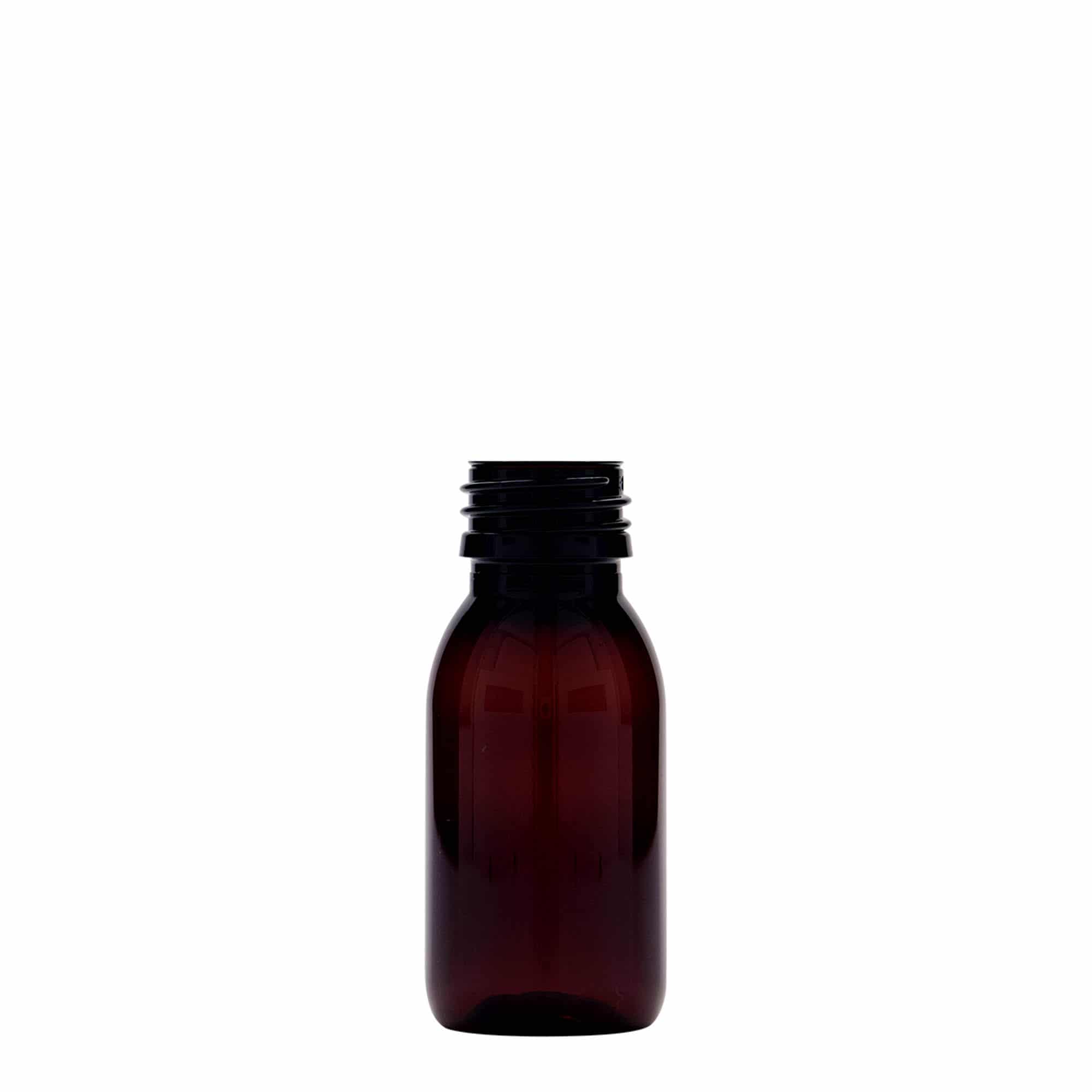 60 ml PET-medicinflaska, brun, plast, mynning: PP 28