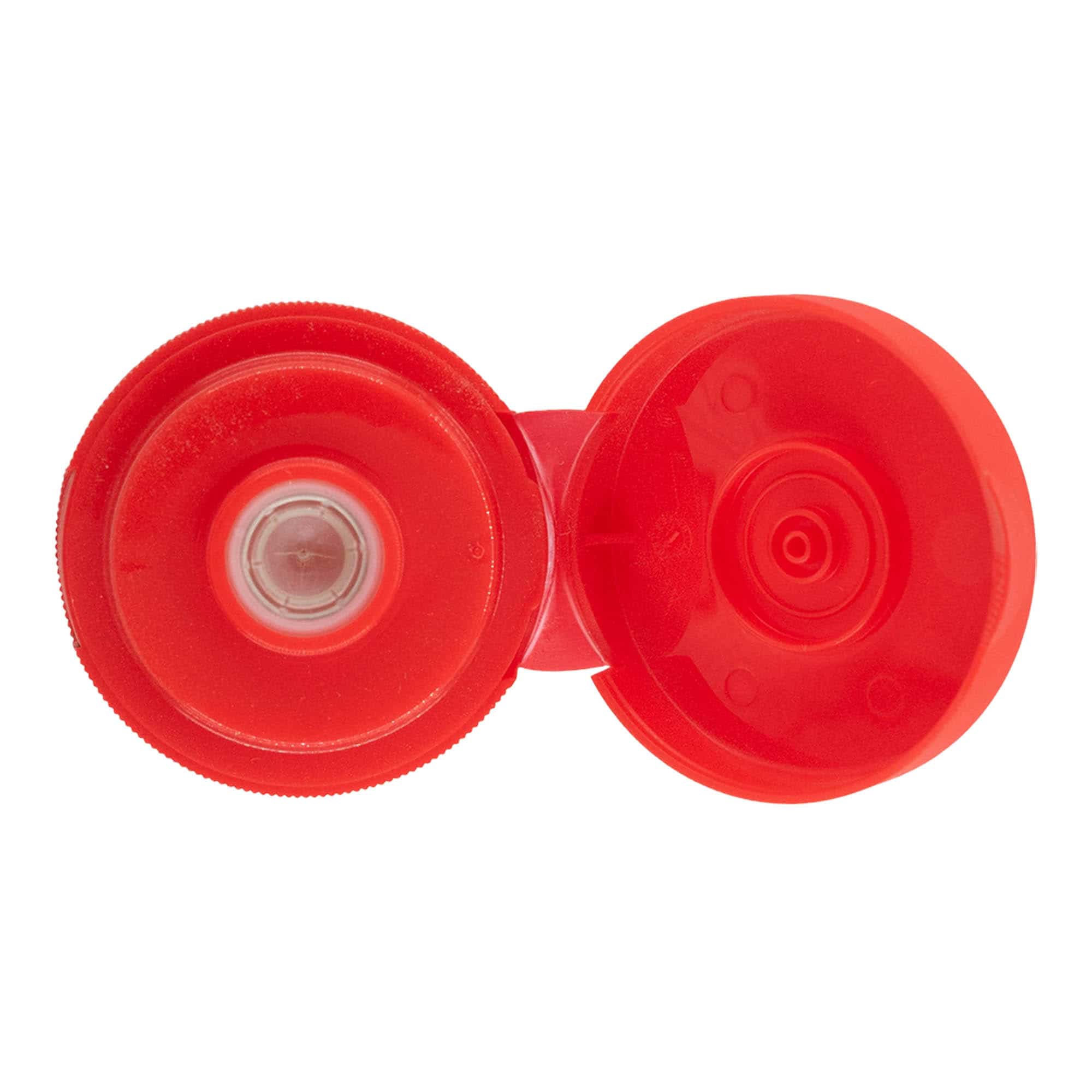 Skruvkapsel gångjärnslock, PP-plast, röd, för mynning: GPI 38/400