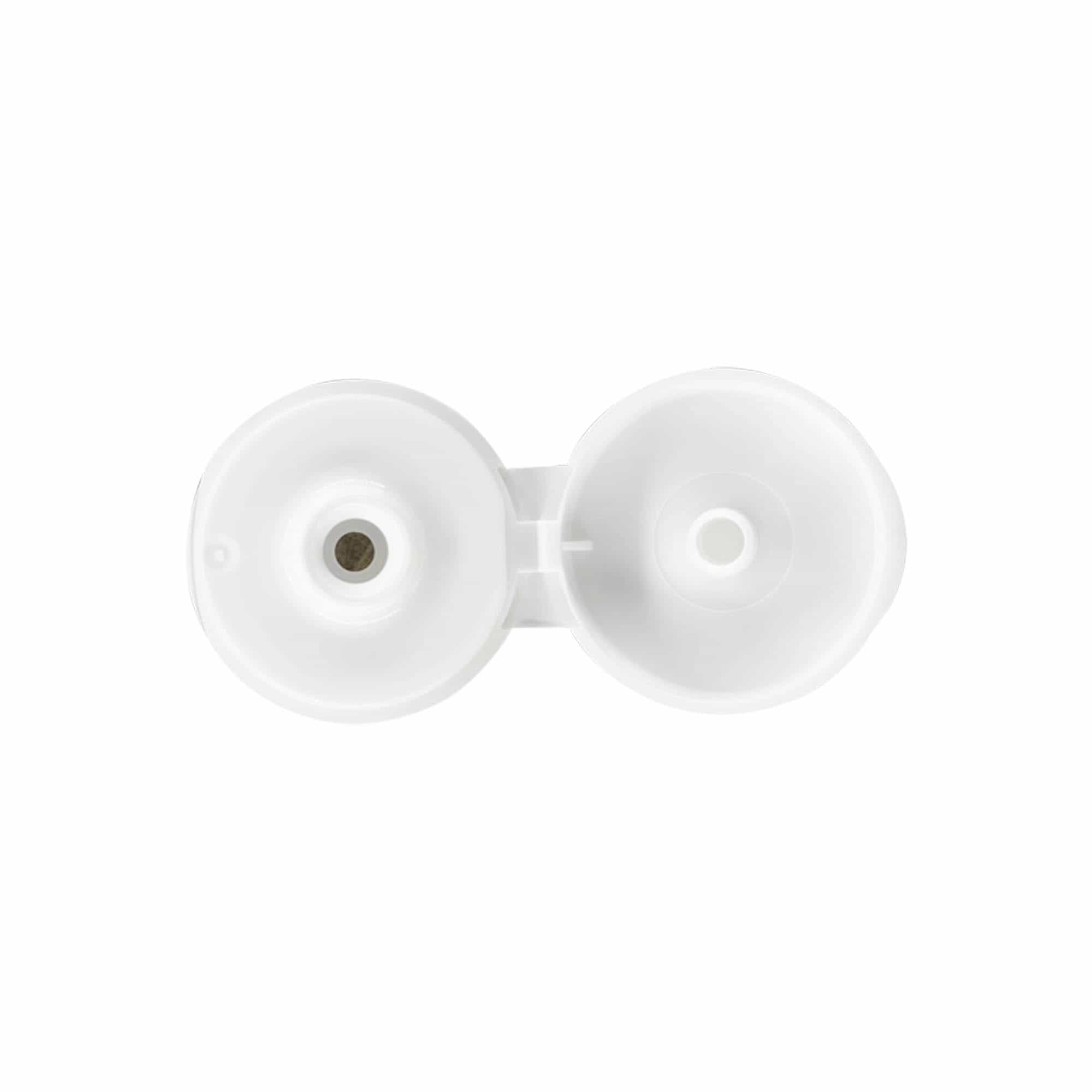 Skruvkapsel gångjärnslock, PP-plast, vit, för mynning: GPI 24/410