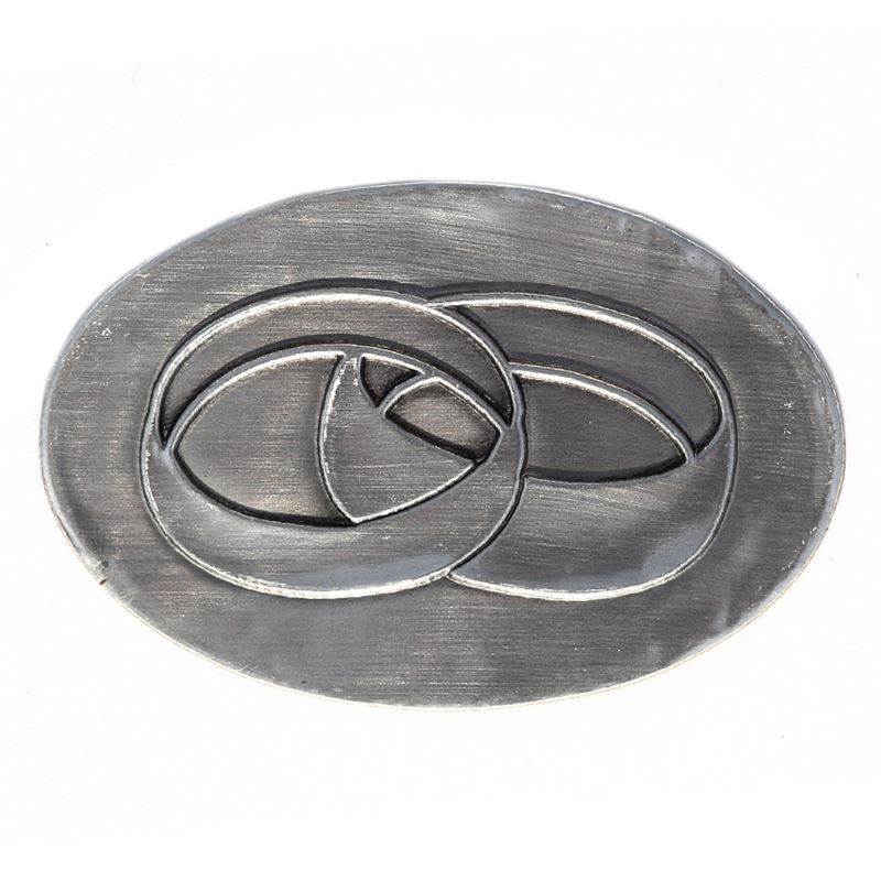 Tennetikett 'Vigselringar', oval, metall, silver
