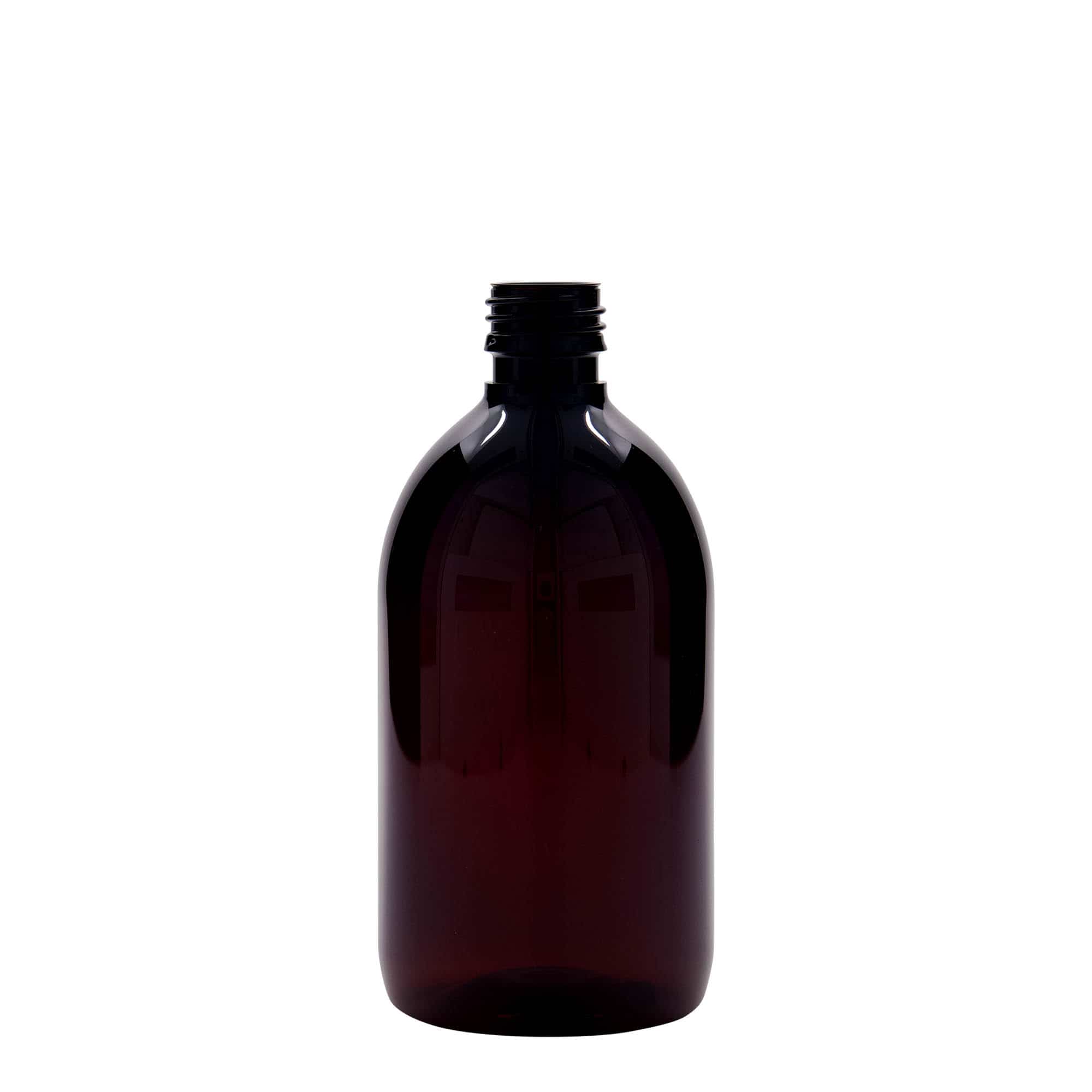 500 ml PET-medicinflaska, brun, plast, mynning: PP 28