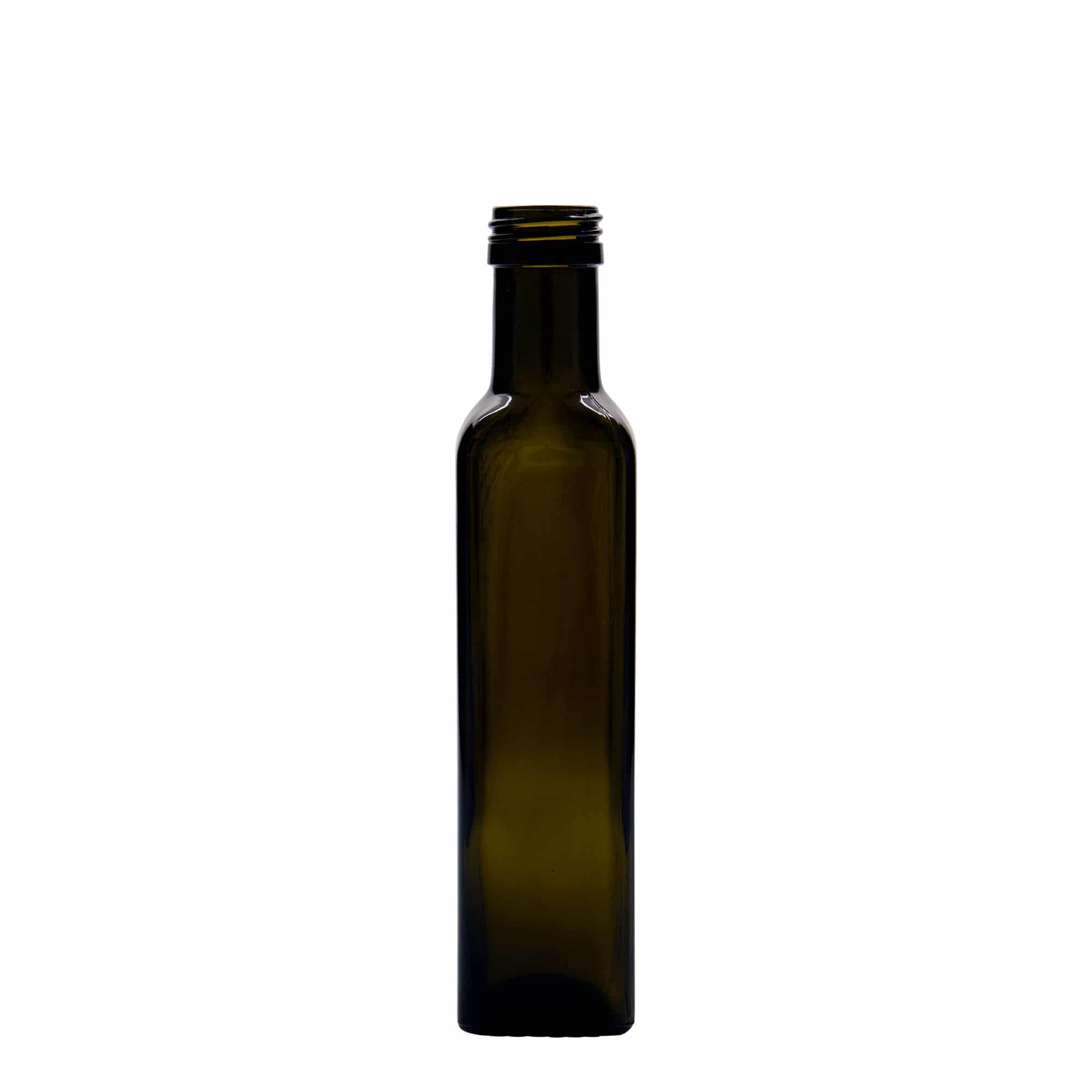 250 ml glasflaska 'Marasca', kvadratisk, antikgrön, mynning: PP 31,5