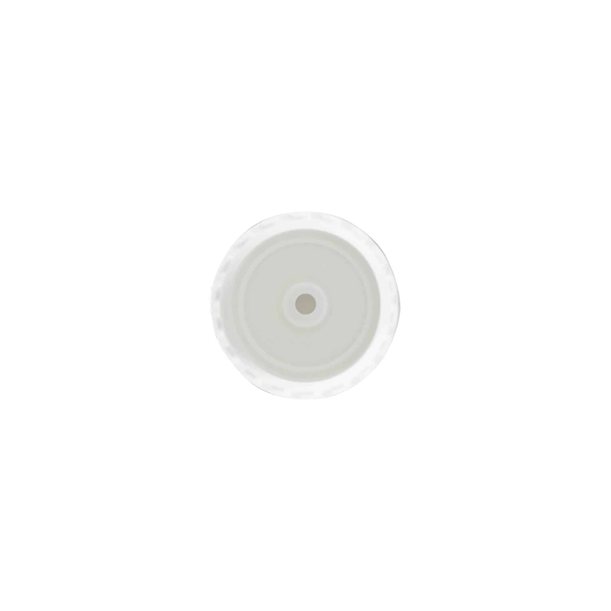 Skruvkapsel gångjärnslock, PP-plast, vit, för mynning: GPI 24/410