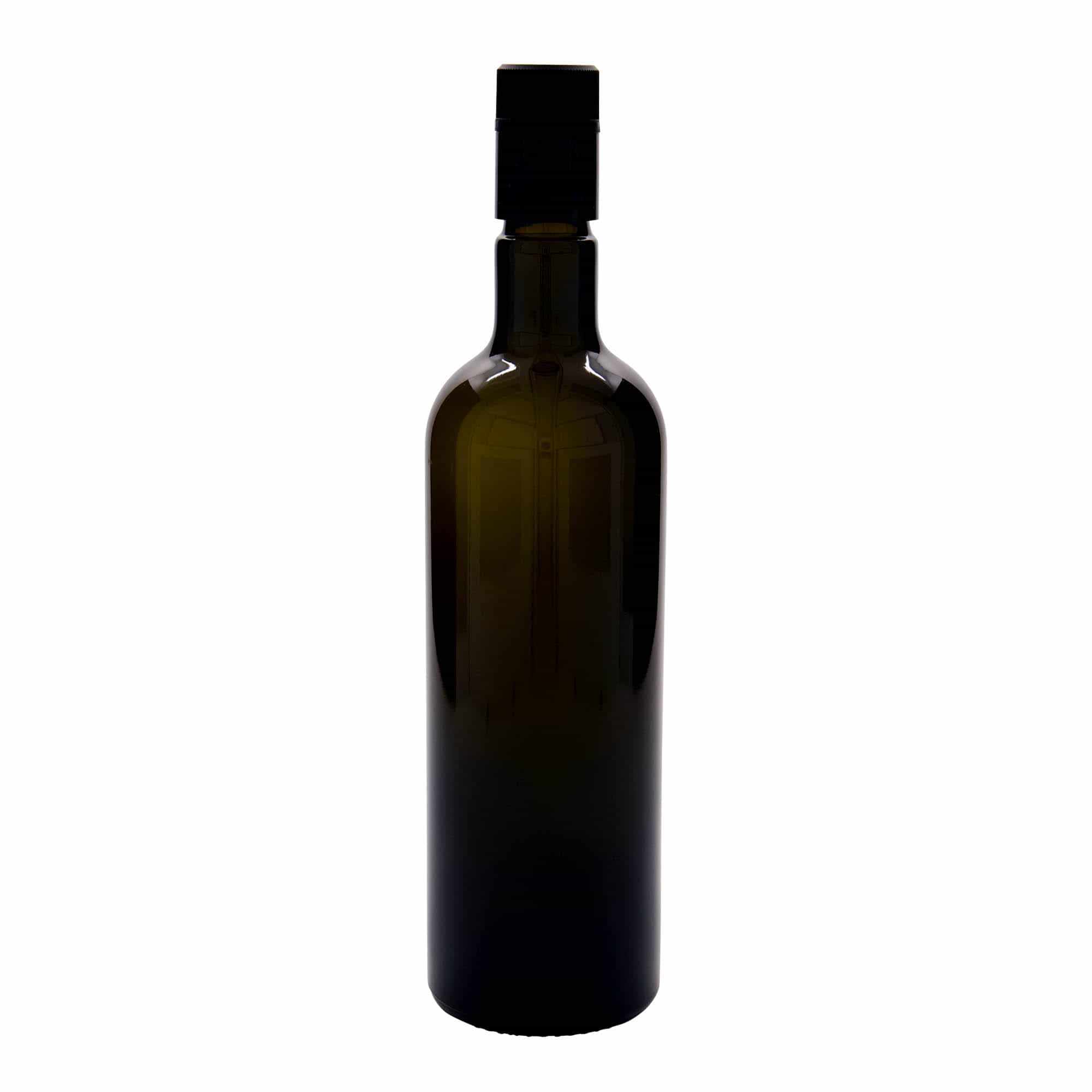 750 ml vinäger-/oljeflaska 'Willy New', glas, antikgrön, mynning: DOP