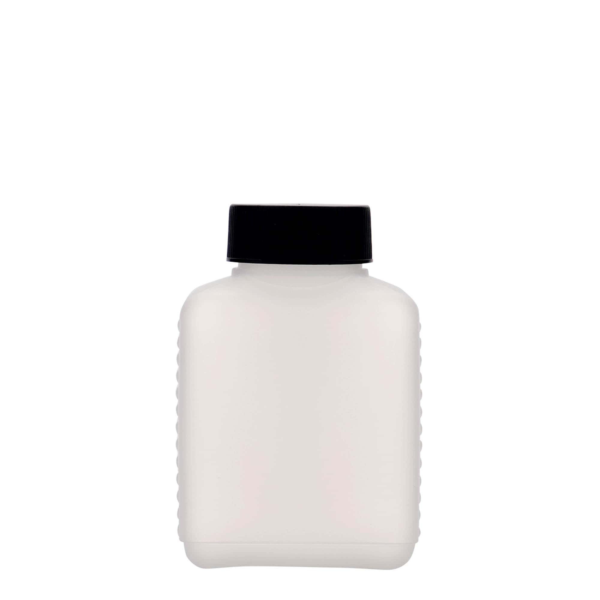 250 ml flaska med bred hals, rektangulär, HDPE-plast, natur, mynning: DIN 40 EPE