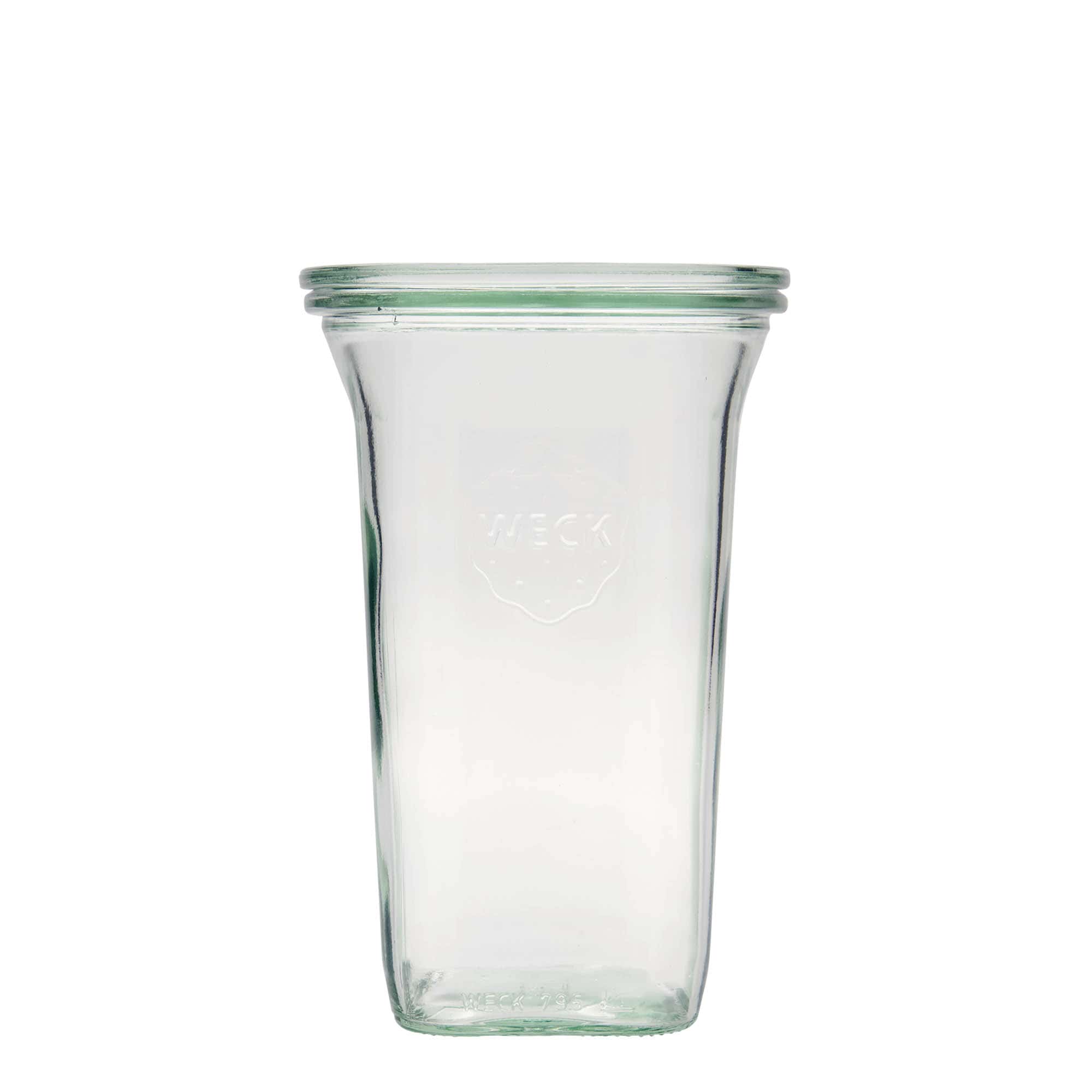 795 ml WECK-quadroglas, kvadratisk, plast, mynning: rund kant