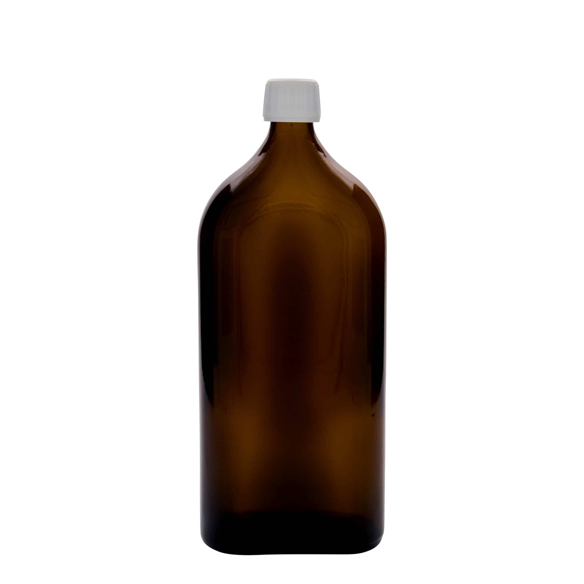 1 000 ml medicinflaska Meplat, oval, glas, brun, mynning: PP 28