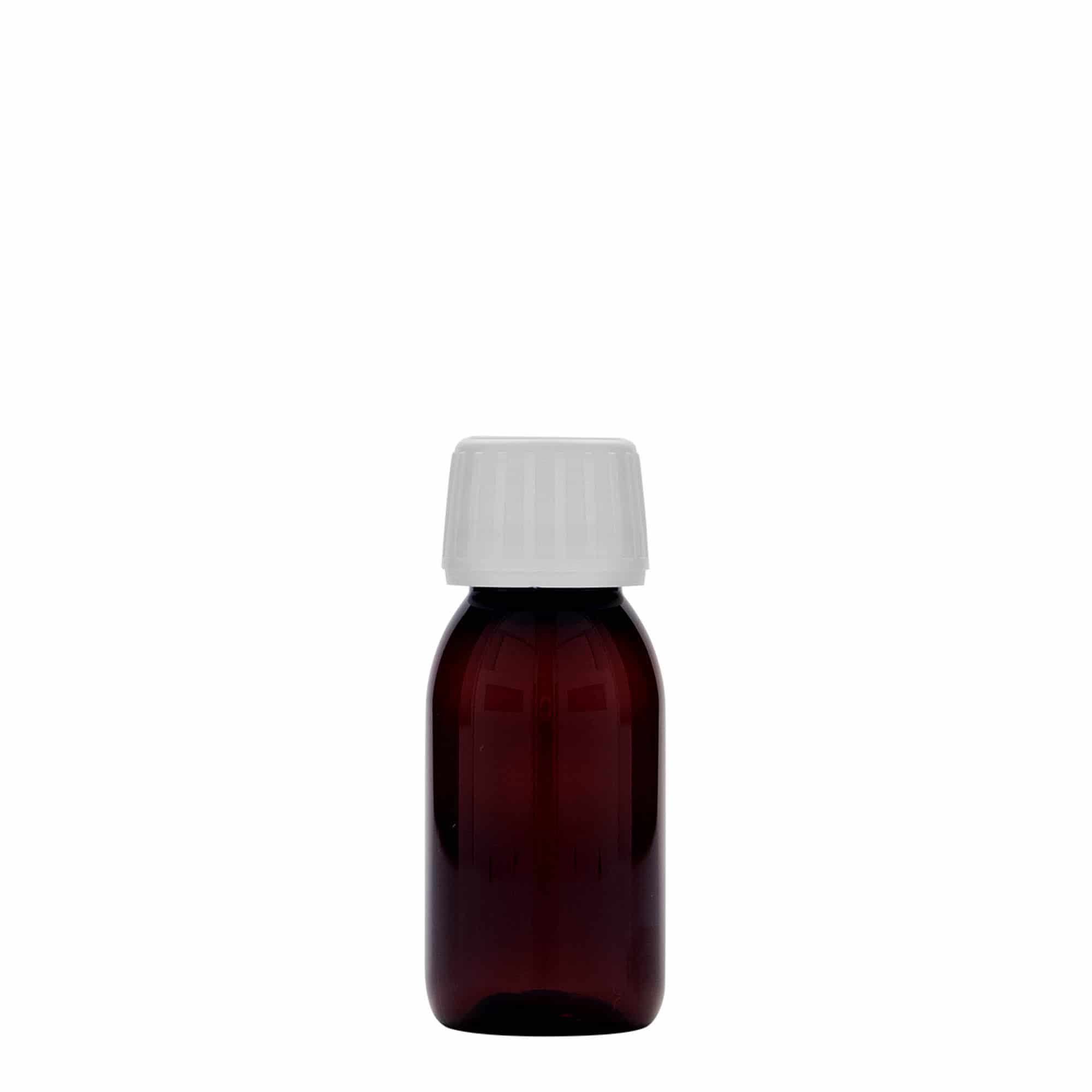 60 ml PET-medicinflaska, brun, plast, mynning: PP 28