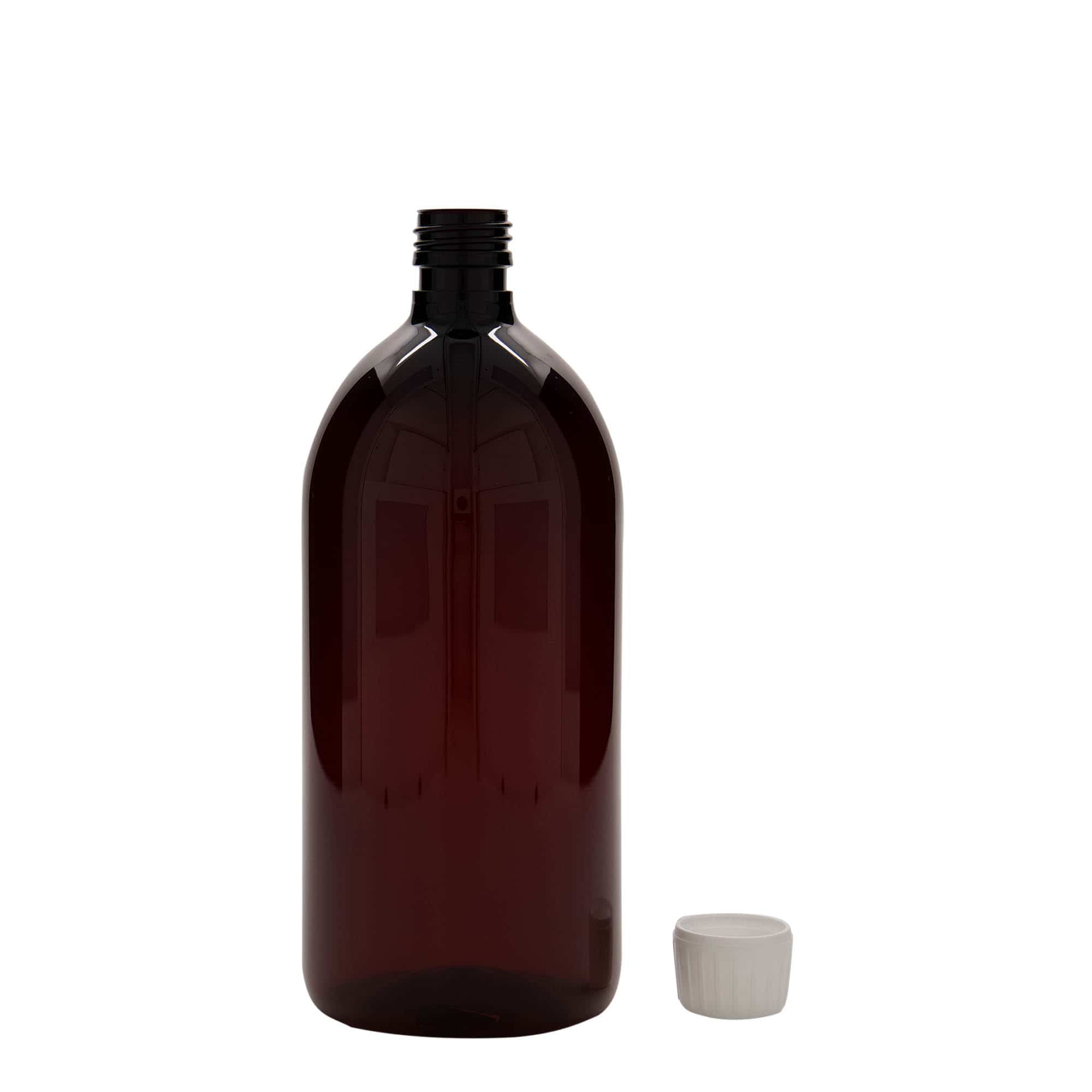 1 000 ml PET-medicinflaska, brun, plast, mynning: PP 28